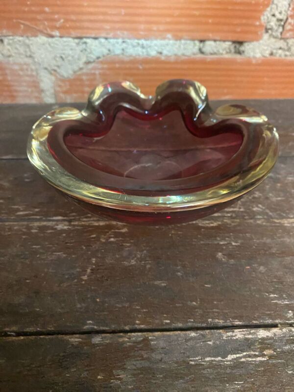 Cendrier ancien murano sommerso verre rose made in italy vintage