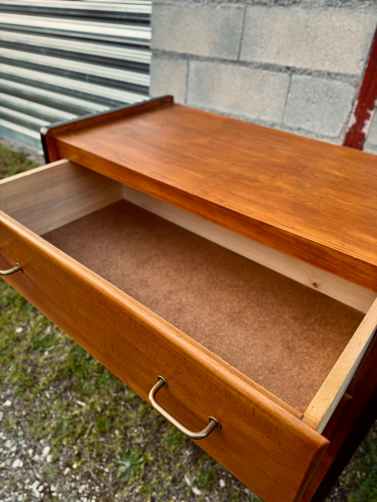 Vintage Scandinavian chest of drawers - varnished wood in teak colour