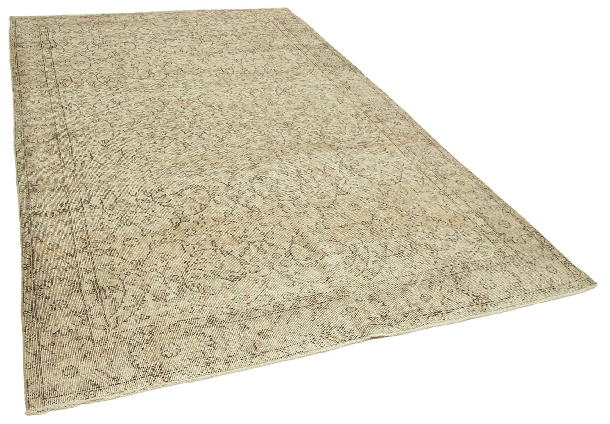 Handwoven vintage anatolian beige carpet 188 cm x 296 cm