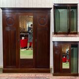 19th-century English mahogany three-door wardrobe.