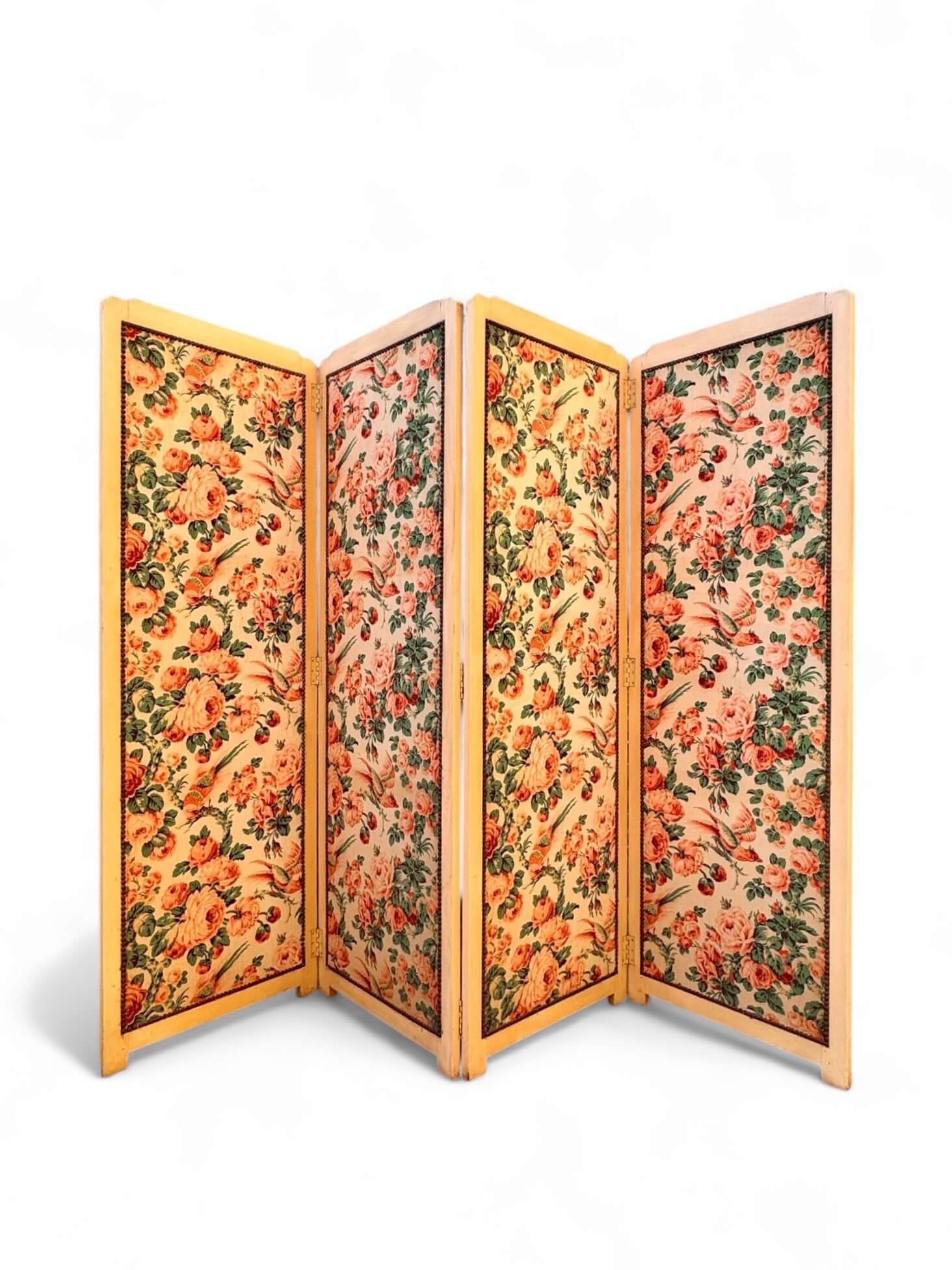 Antique 4-panel floral screen