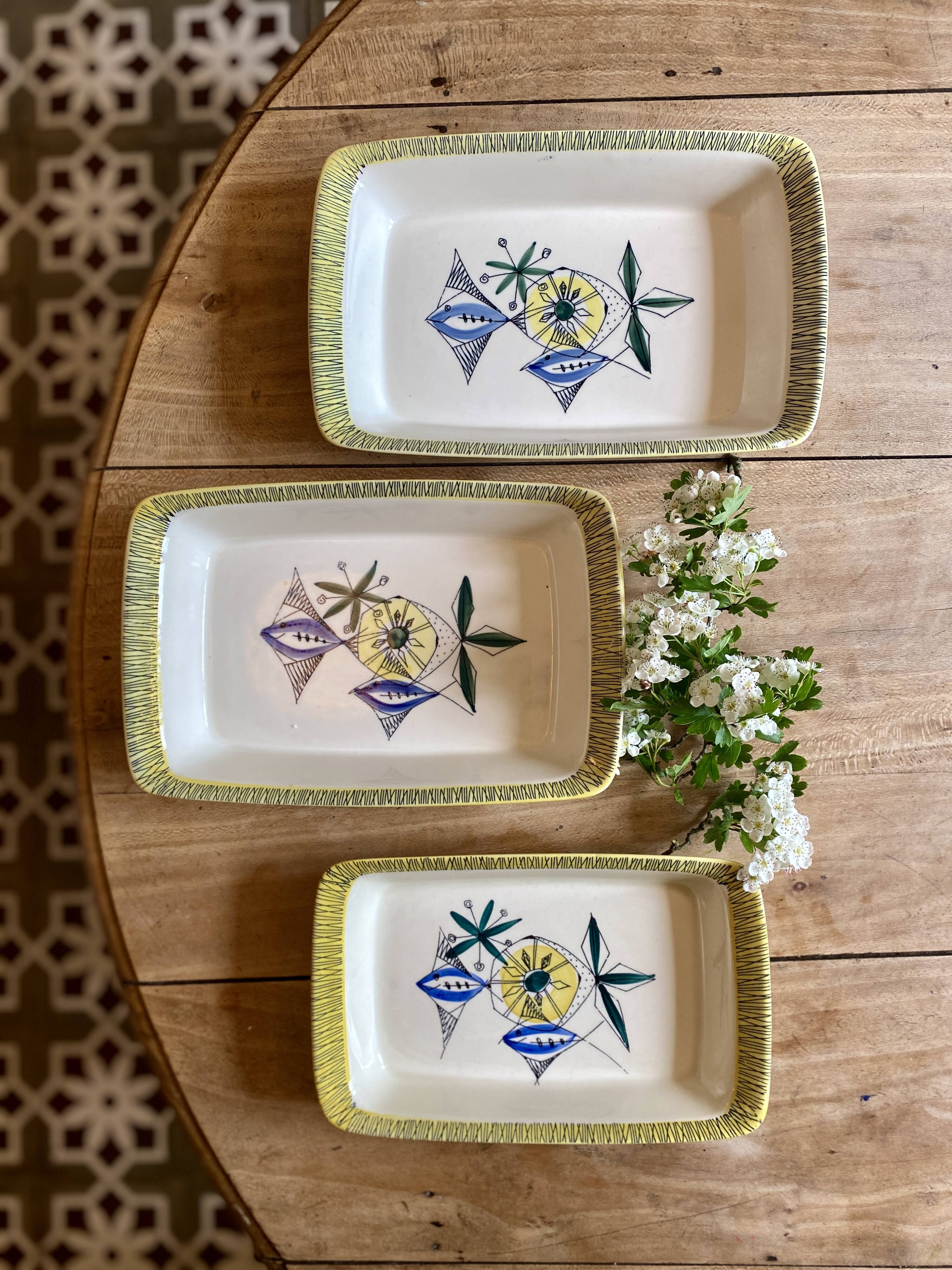 Set of 3 vintage serving dishes from the Flamingo series by Stavangerflint