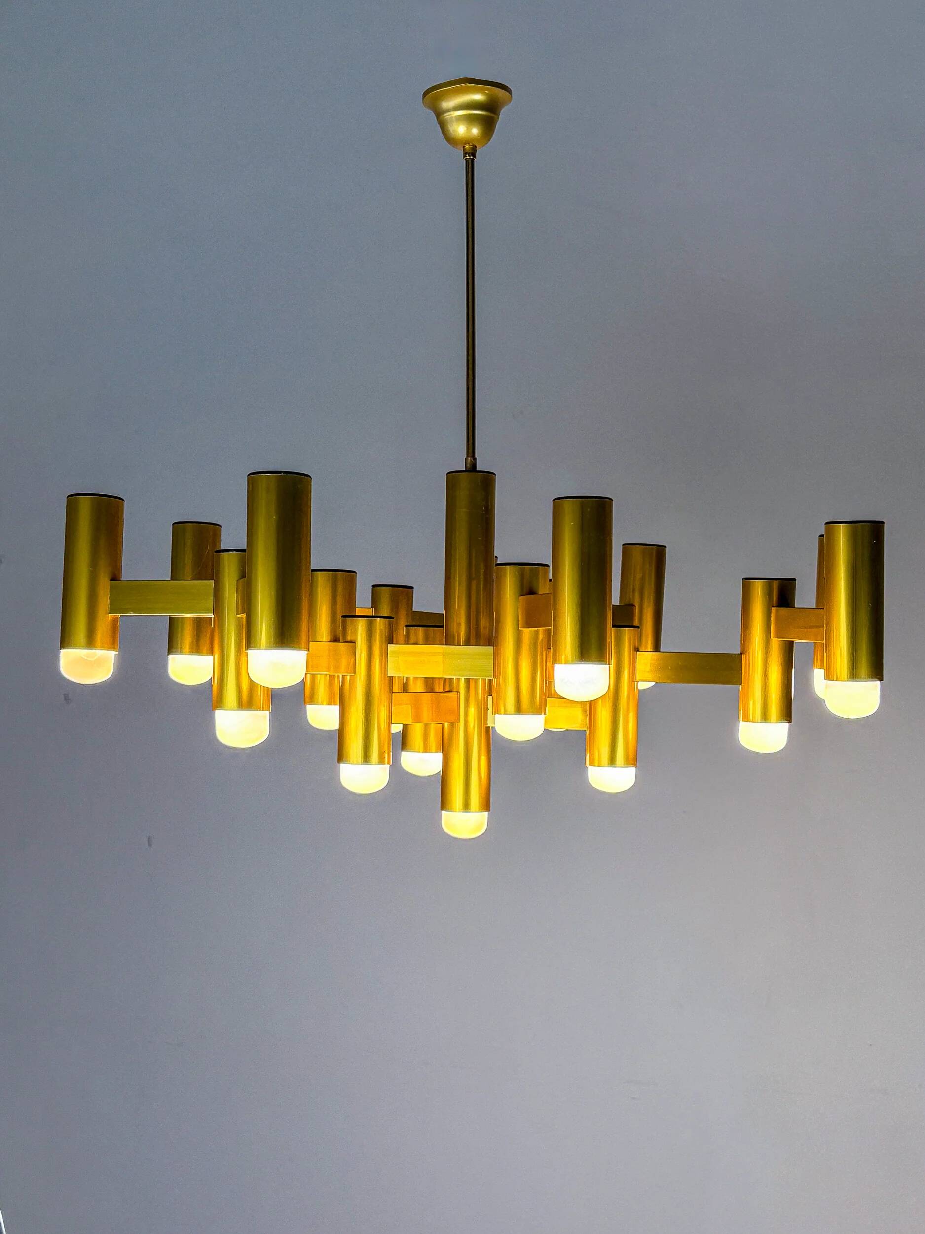 Gaetano Sciolari geometric chandelier, 19 lights, Italy, 1970s