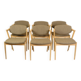 Set Of 6 Dining Chairs Model 42 Made In Oak With Brownish Wool Seat By Kai Kristiansen From 1960s