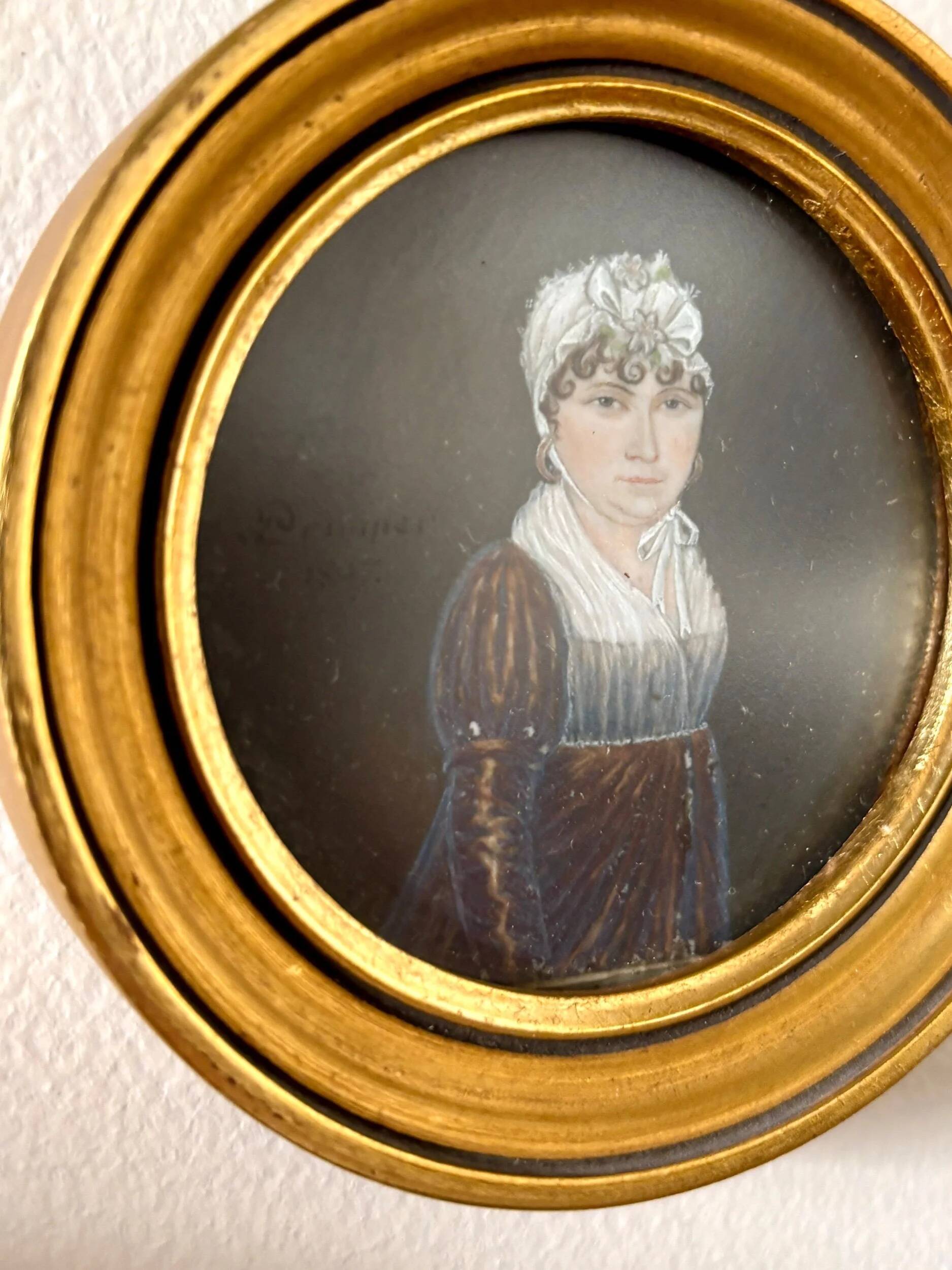 2 portraits, oil painting with gilt wood frames by Prosper, 1807