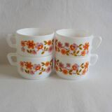 4 cups Arcopal scania orange flowers and mauve vintage 70s coffee espresso
