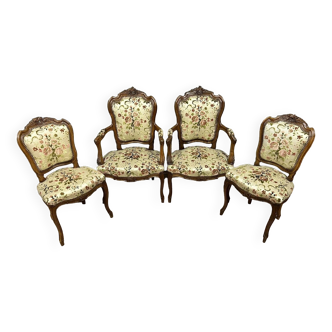 Set of Louis XV style rocaille seats with a floral decorated tapestry