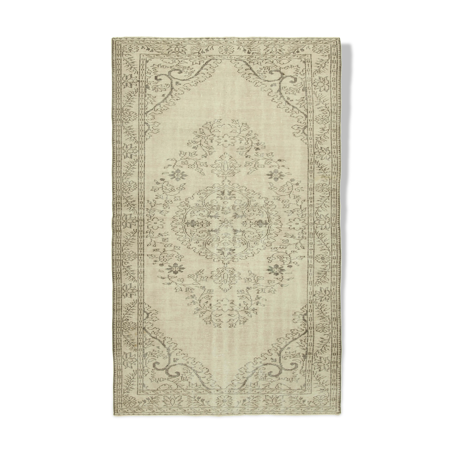 Handwoven rustic anatolian beige carpet 177 cm x 291 cm