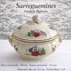 Sarreguemines Agreste soup tureen, antique French earthenware with lid.