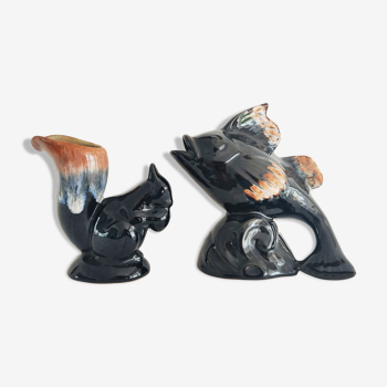Set of a fish vase and an Alpho squirrel vase