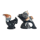 Set of a fish vase and an Alpho squirrel vase