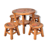 Table children and winnie The Pooh in oak stools, 1950 s
