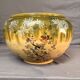 Planter, Japanese ceramic cache-pot in green, decorated with birds and flowers, Kobe Shuzan Satsuma Meiji.