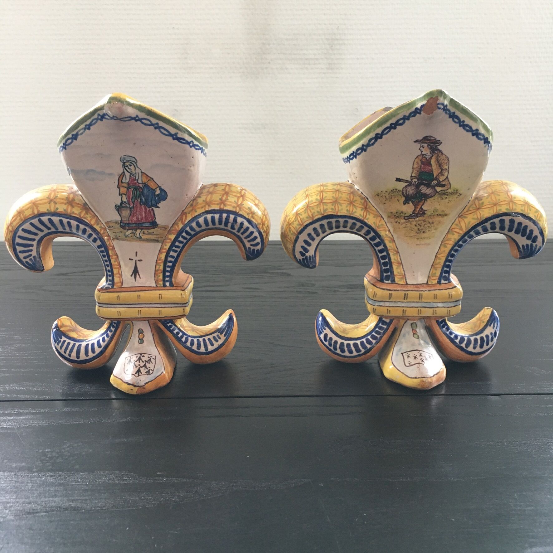 Pair of Henriot Quimper fleur-de-lys vases