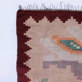 Long Wool Roses Runner Rug 1960s Vintage