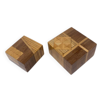 2 boîtes en marqueterie de bois, milieu XXème