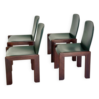 Set of four minimalist Italian vintage leather dining room chairs