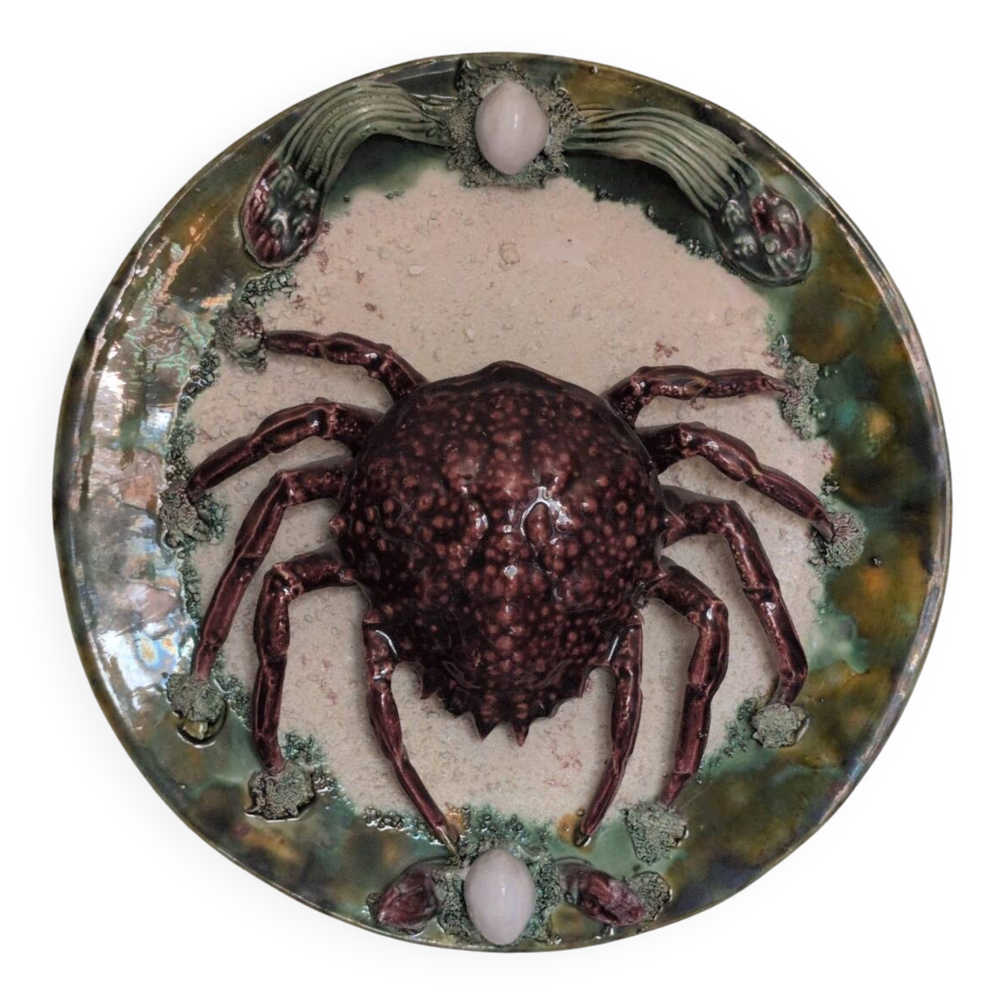 Barbotine earthenware crab plate