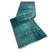 Distressed Turkish Narrow Runner 304 x 76 cm Wool Vintage rug, Overdyed Turquoise