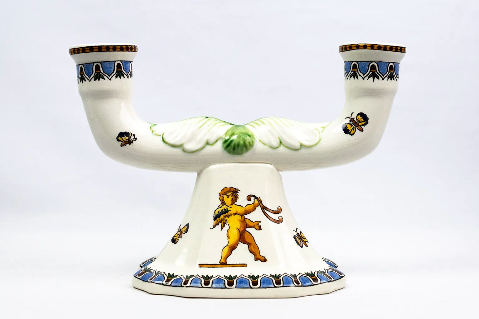 Pair of Renaissance candlesticks in earthenware – Gien pottery, 1970s
