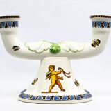 Pair of Renaissance candlesticks in earthenware – Gien pottery, 1970s