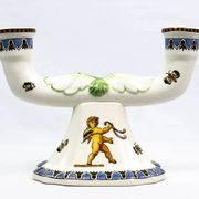 Pair of Renaissance candlesticks in earthenware – Gien pottery, 1970s