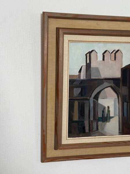 Original mid-century Swedish oil on canvas – “Entrance” by Reuben Hedin – vintage & framed – 55 × 63 cm