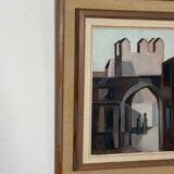 Original mid-century Swedish oil on canvas – “Entrance” by Reuben Hedin – vintage & framed – 55 × 63 cm