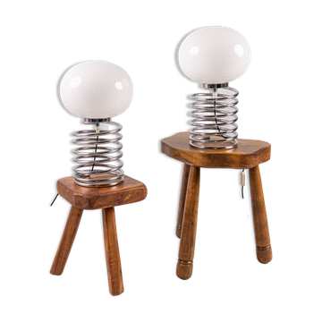 Pair of spring lamps in the style of Ingo Maurer, France, 1970s