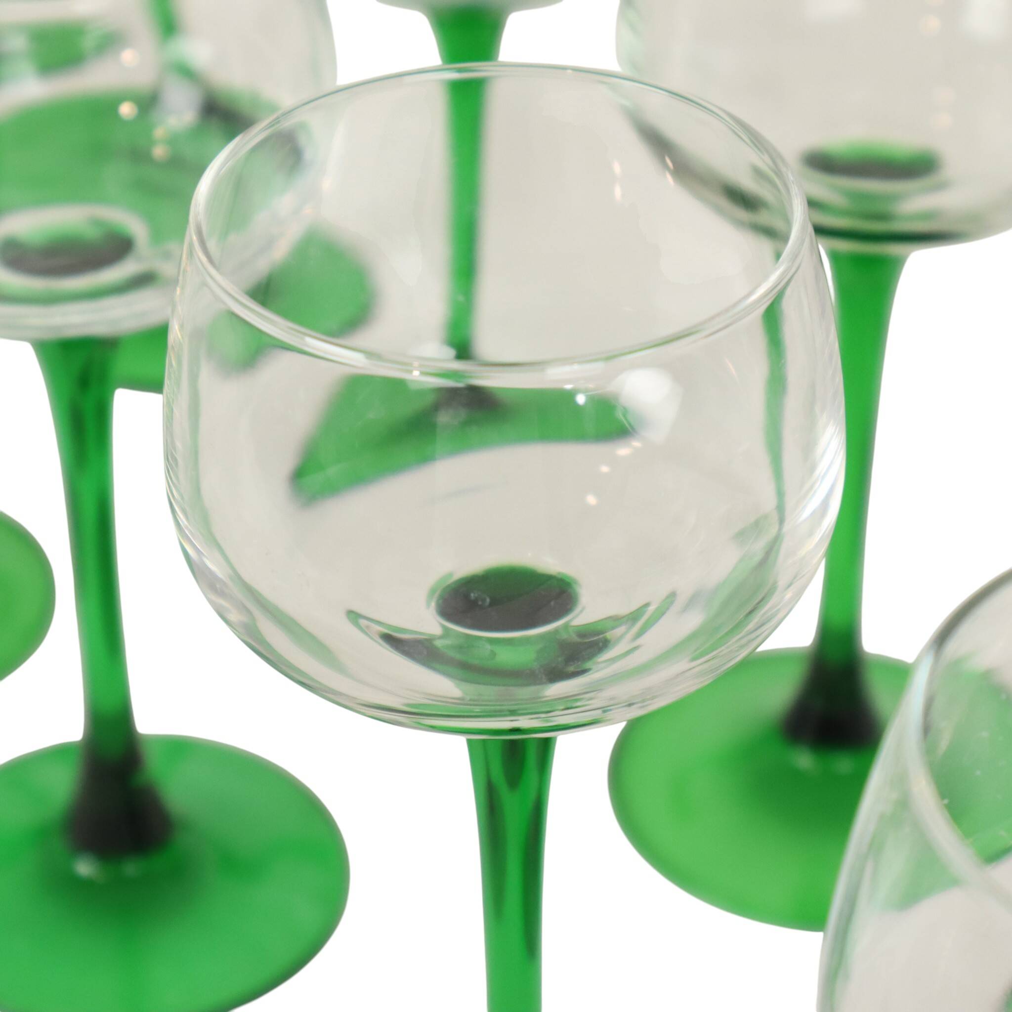 Ensemble de 14 verres à vin vintage Luminarc Alsace avec tiges vertes étroites.