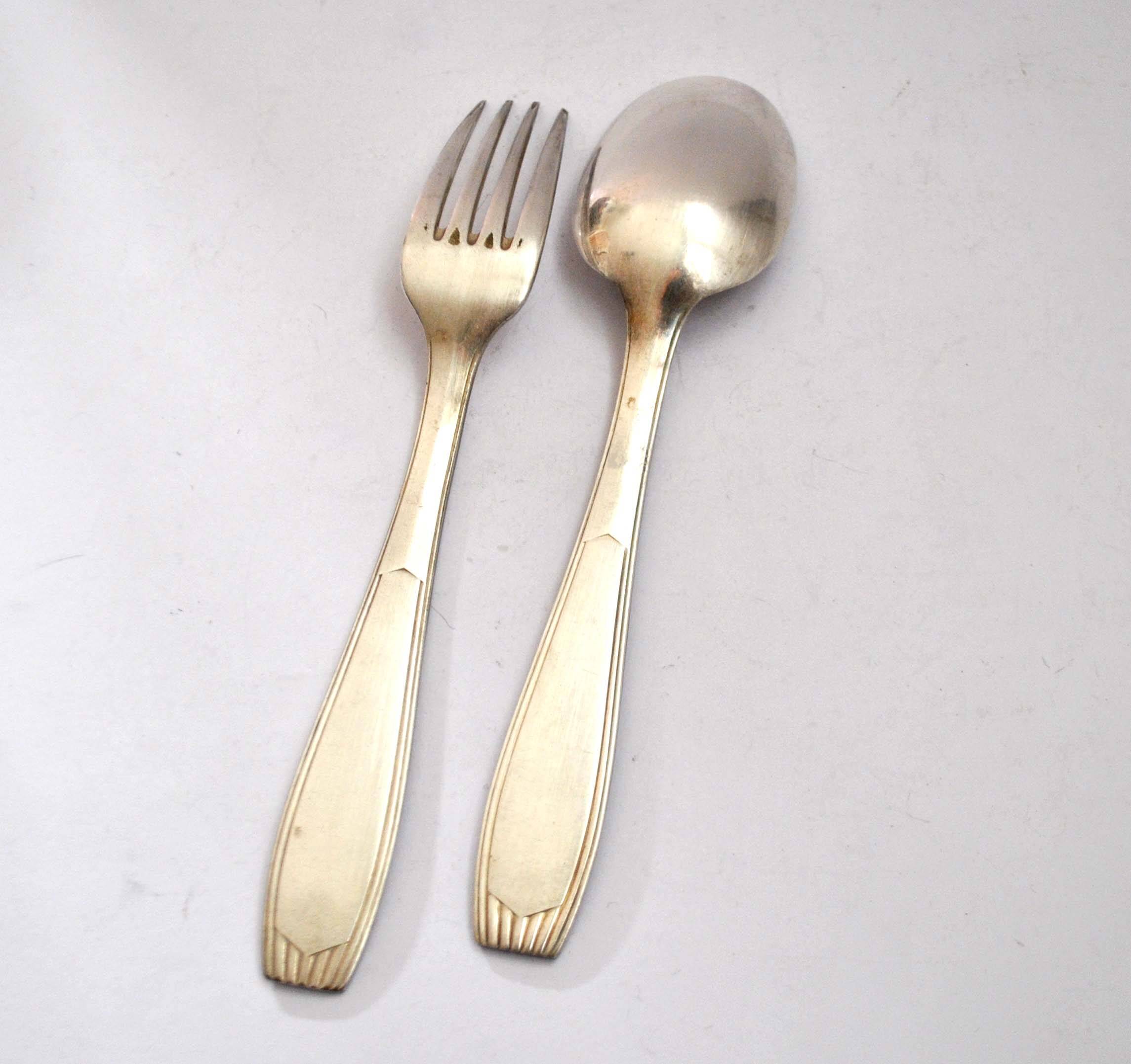 Art Deco SAIGON table cutlery in silver metal ALFENIDE by CHRISTOFLE 20.5cm