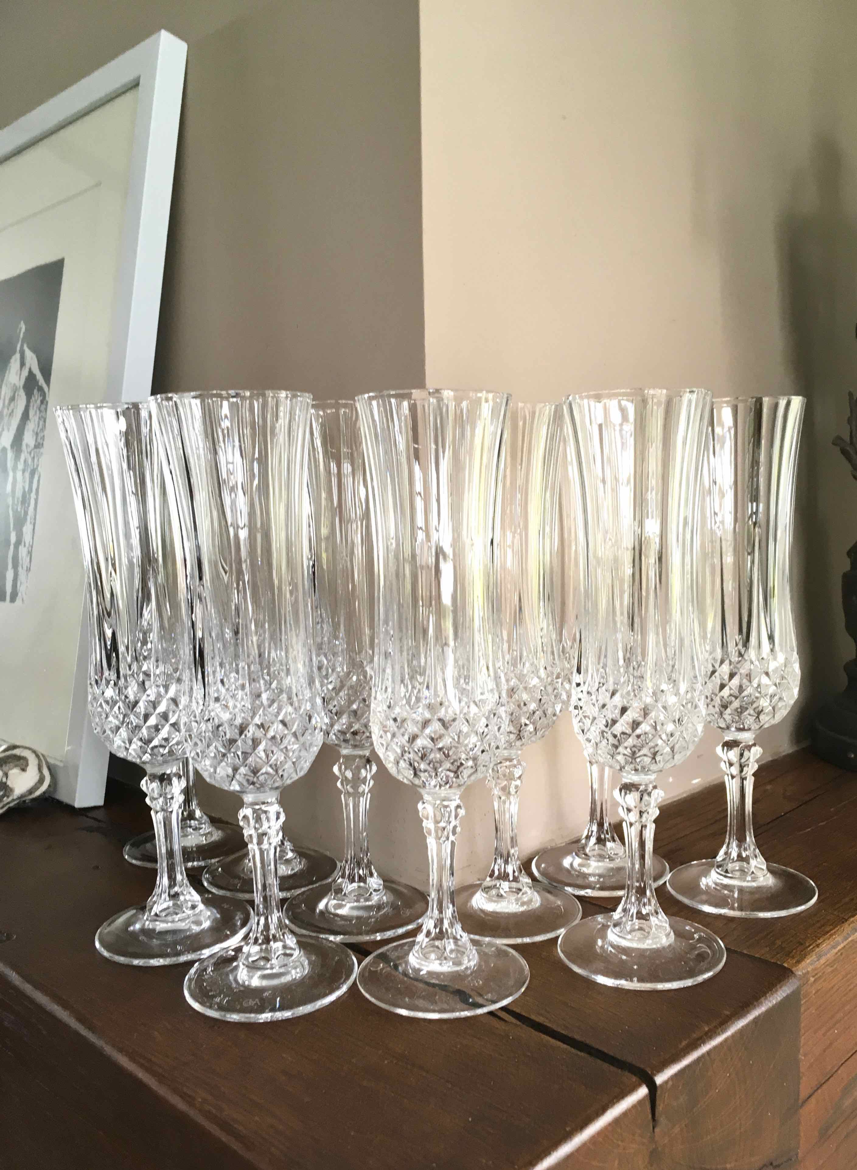 Set of 10 crystalline champagne flutes cut