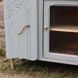 Renovated vintage low sideboard - Unique piece of furniture with floral moldings