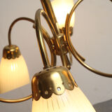 1950s chandelier in brass and glass