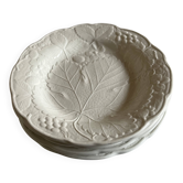 Set of 5 English earthenware plates by Burleigh Davenport with raised leaf design.
