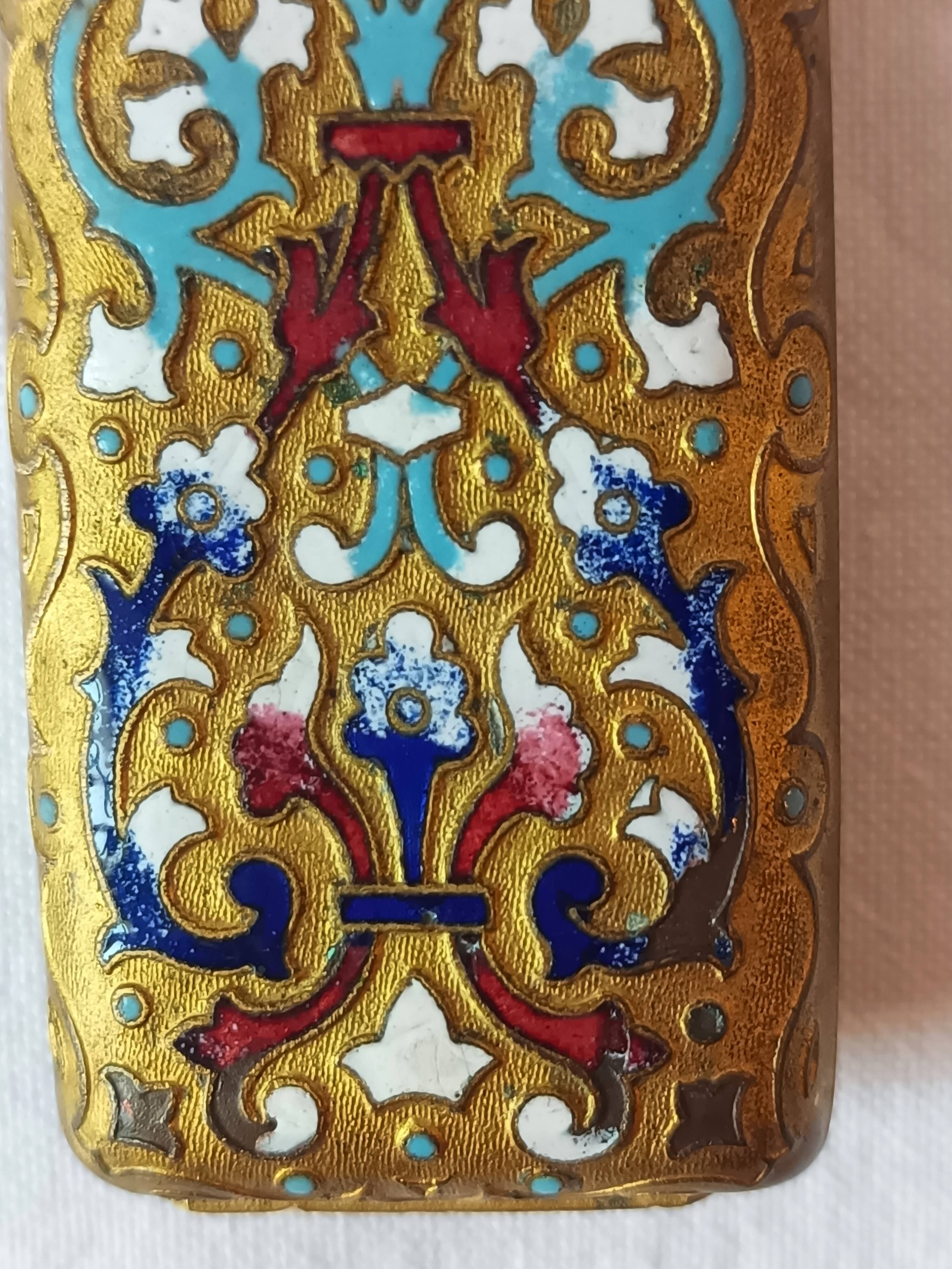 Ancien pyrogène émail cloisonné boite allumettes collection fumeur