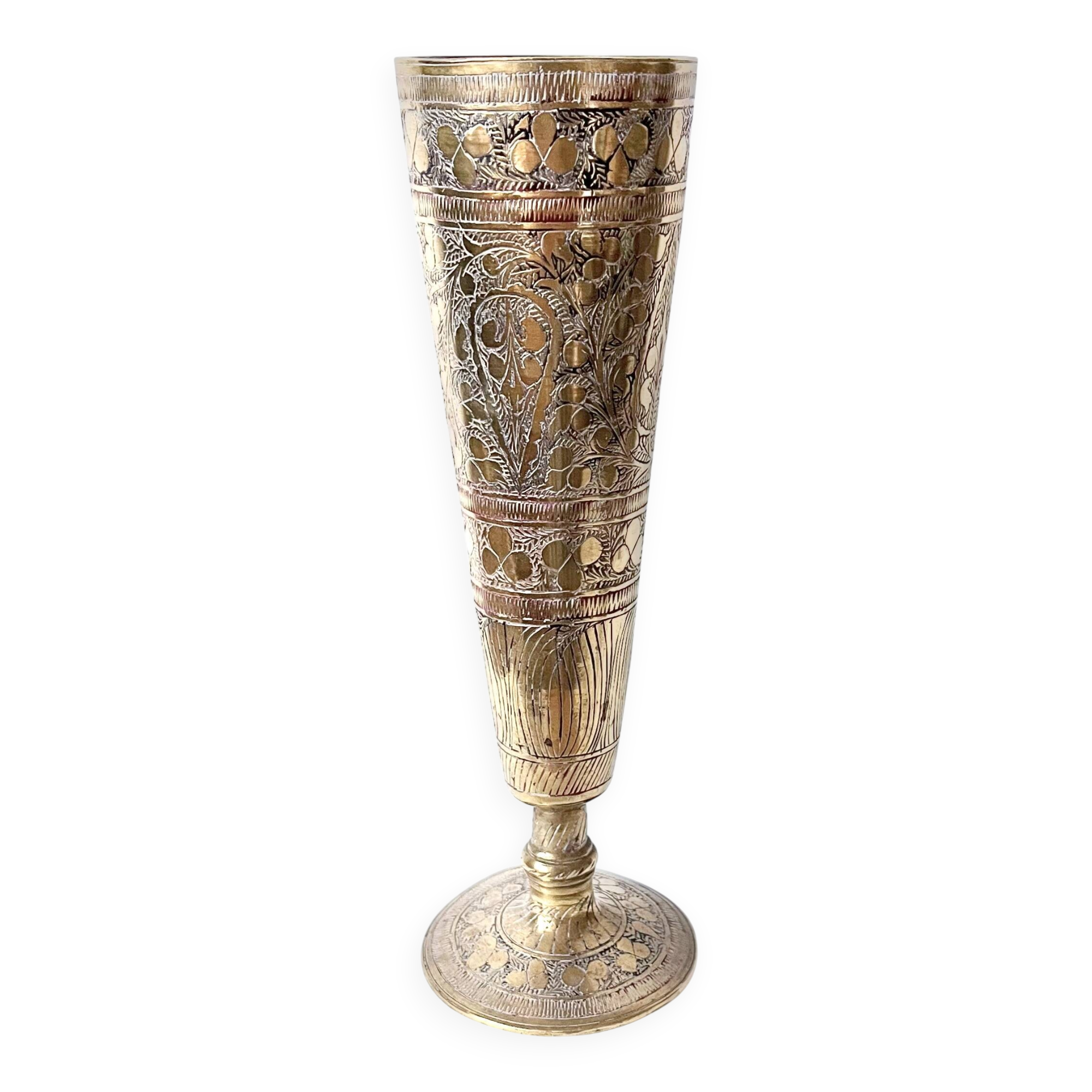 Engraved brass vase