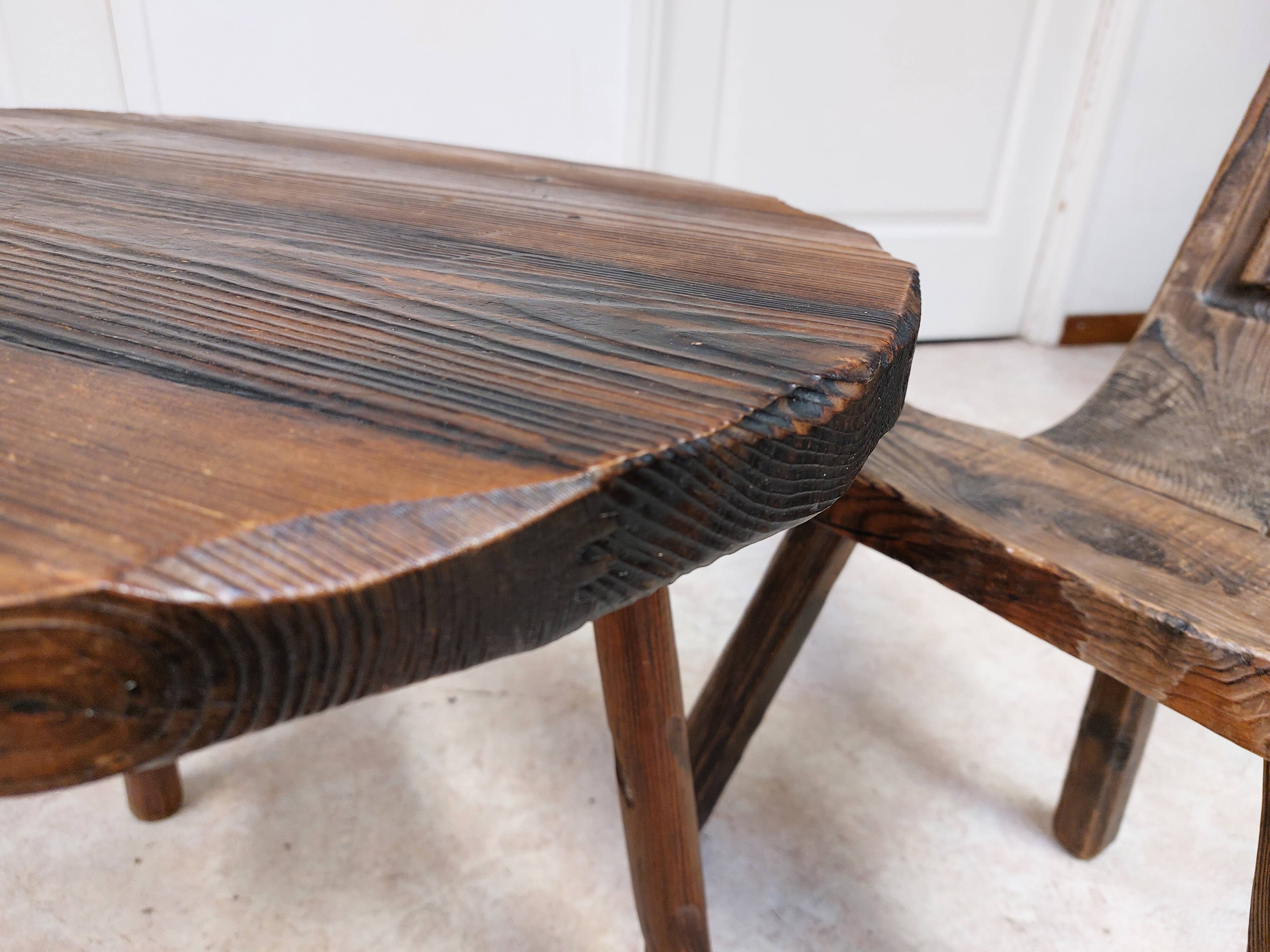 Coffee set coffee table and tripod low chairs - Spanish brutalist design - 1950s