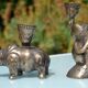 3 animal-shaped bronze candlesticks