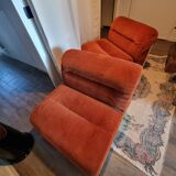Superb pair of 70s drivers, orange velvet, plastic shell ...
