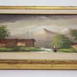 Oil painting on canvas, mountain landscape, Cakv