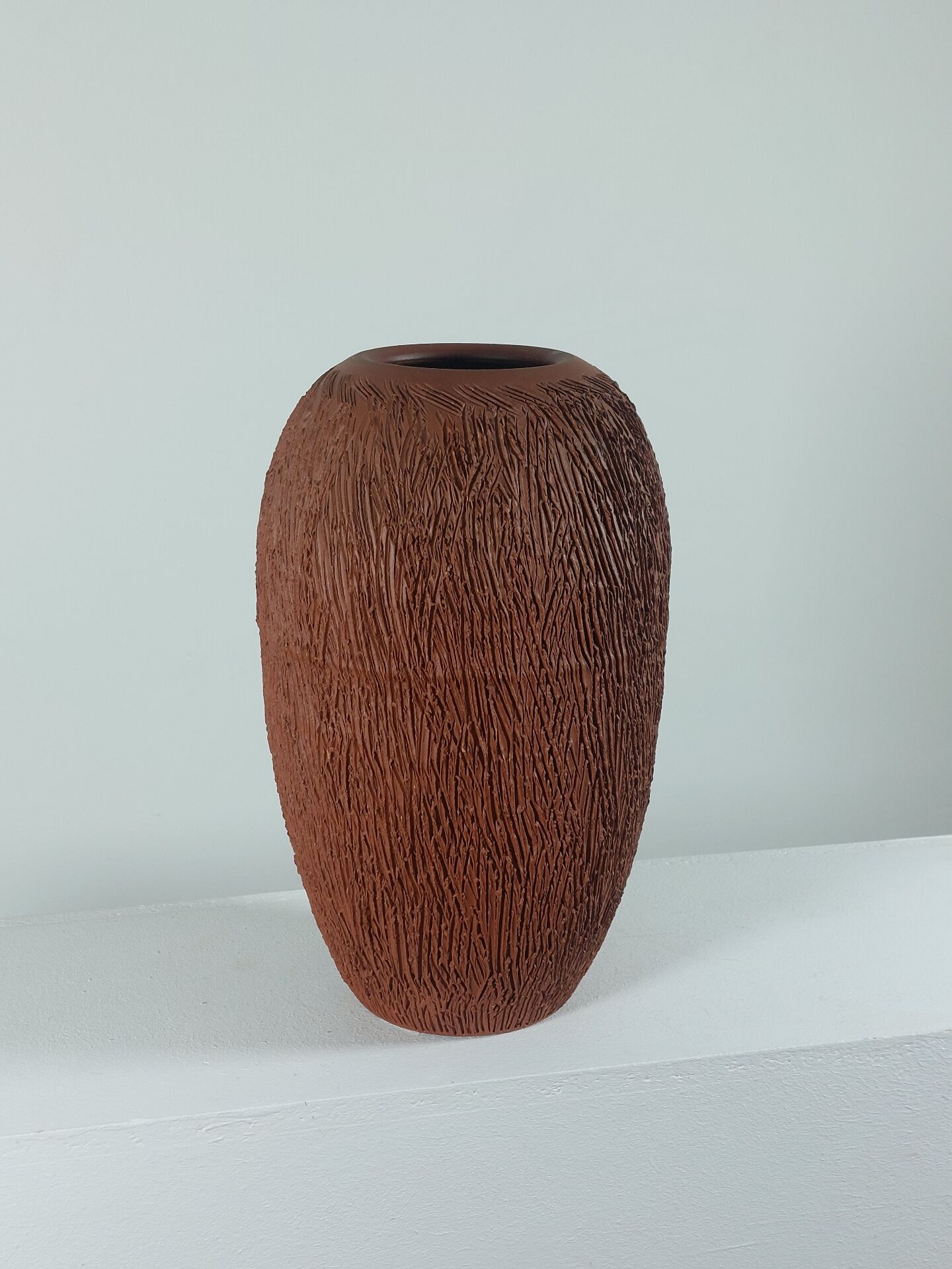 Vintage mid-century brutalist sgraffito ceramic vase