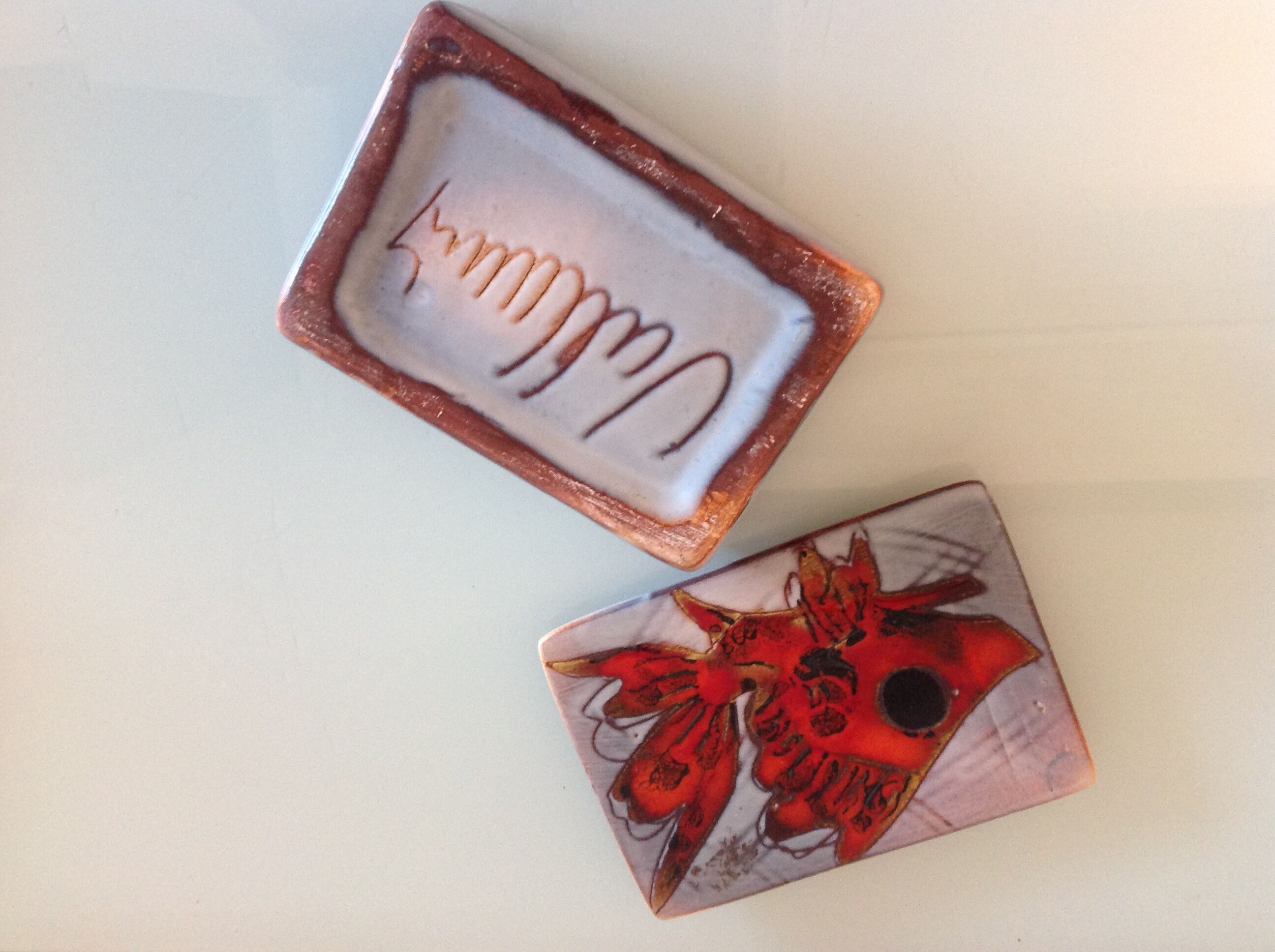 Box in red and gray ceramic of Vallauris / vintage years 60-70