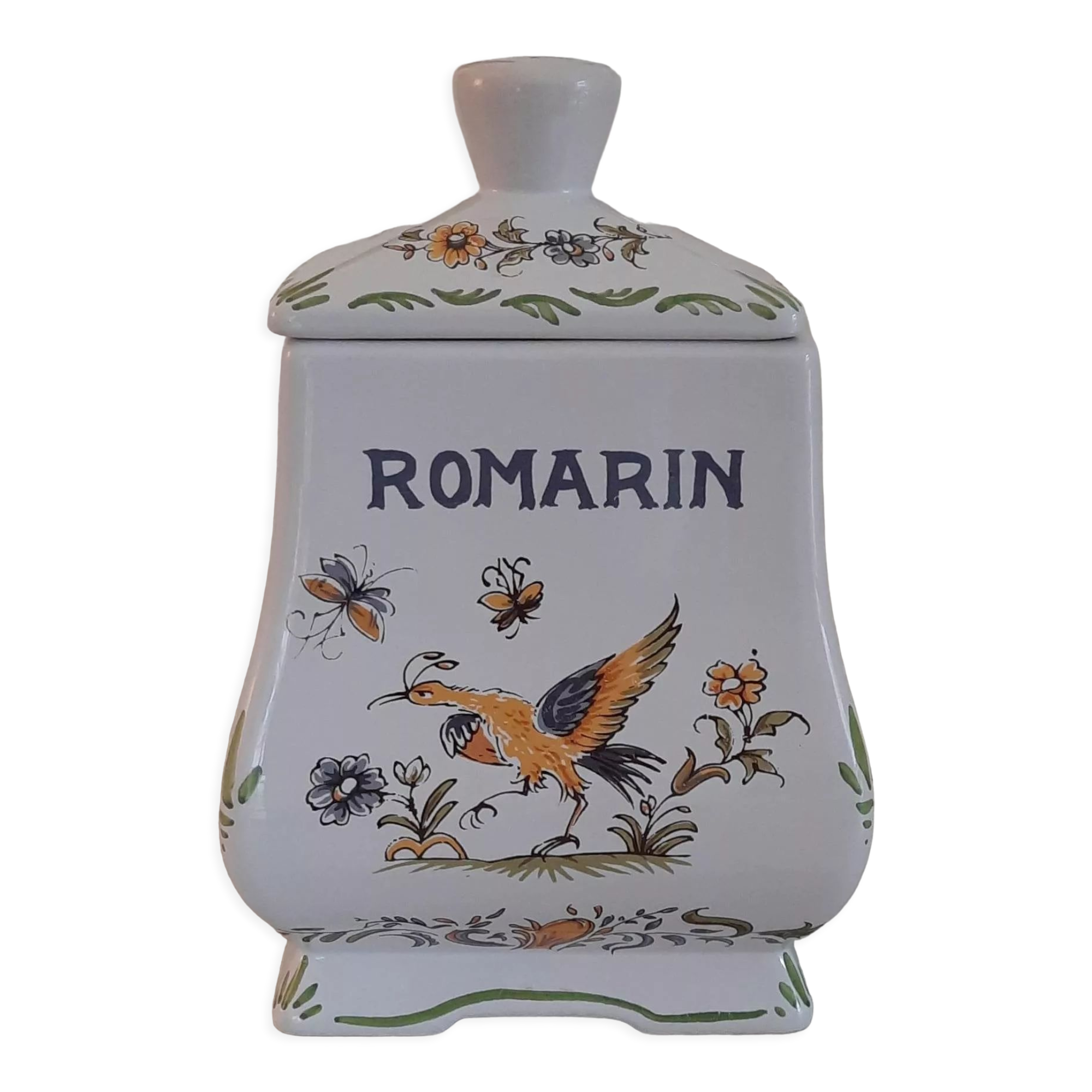 Apothecary pot "Rosemary" in faience of Moustiers