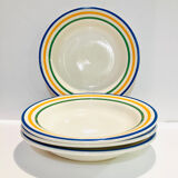 4 hollow faience plates with stripes made in Romania