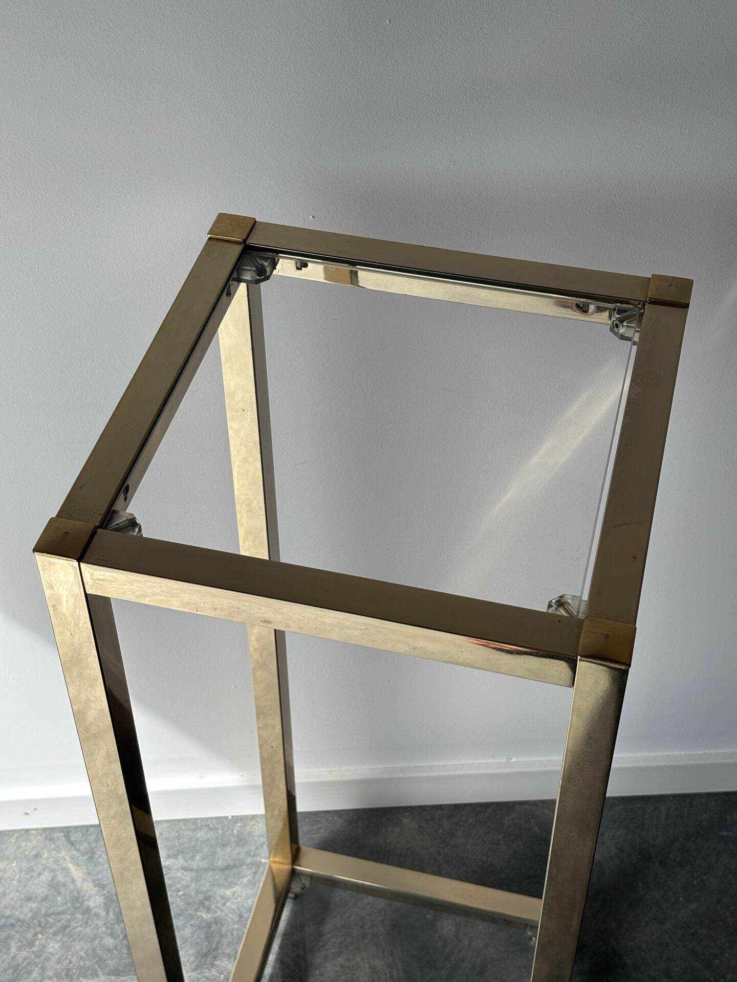 Golden metal and glass side table – 1970s