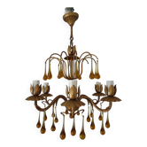 Lustre gouttes en verre de Murano et métal doré, années 50-60
