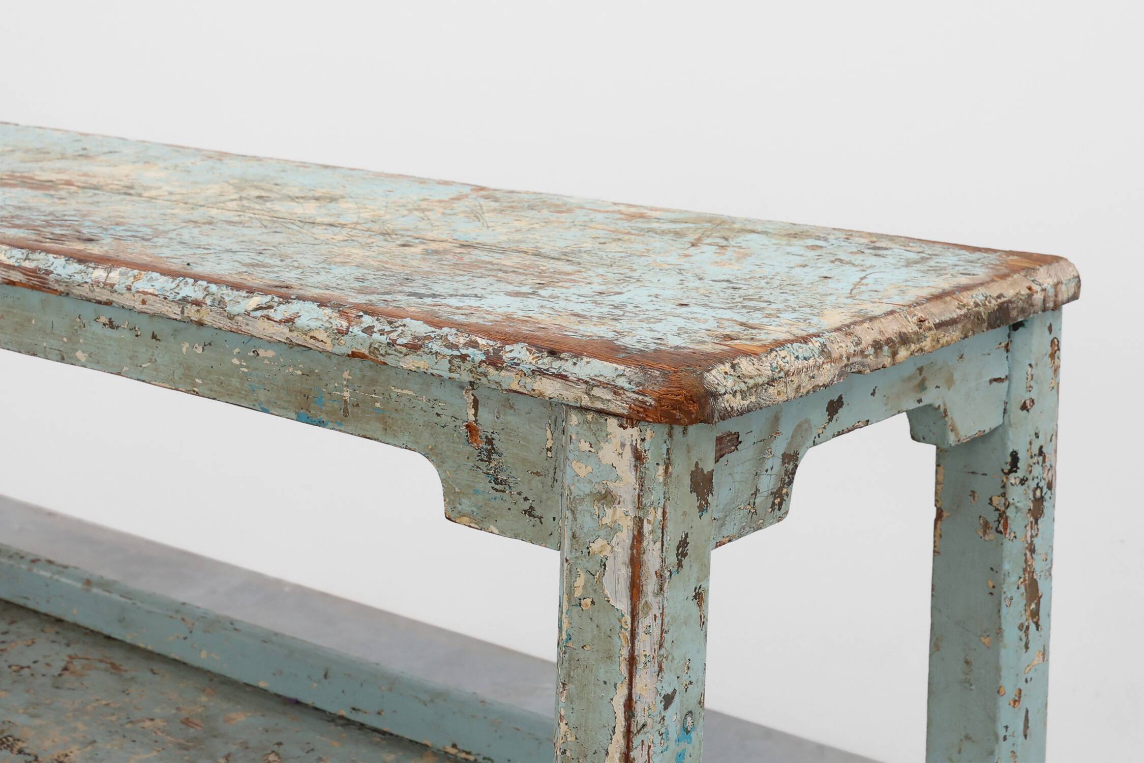 Industrial console with patina of old layers of paint, France ca. 1900