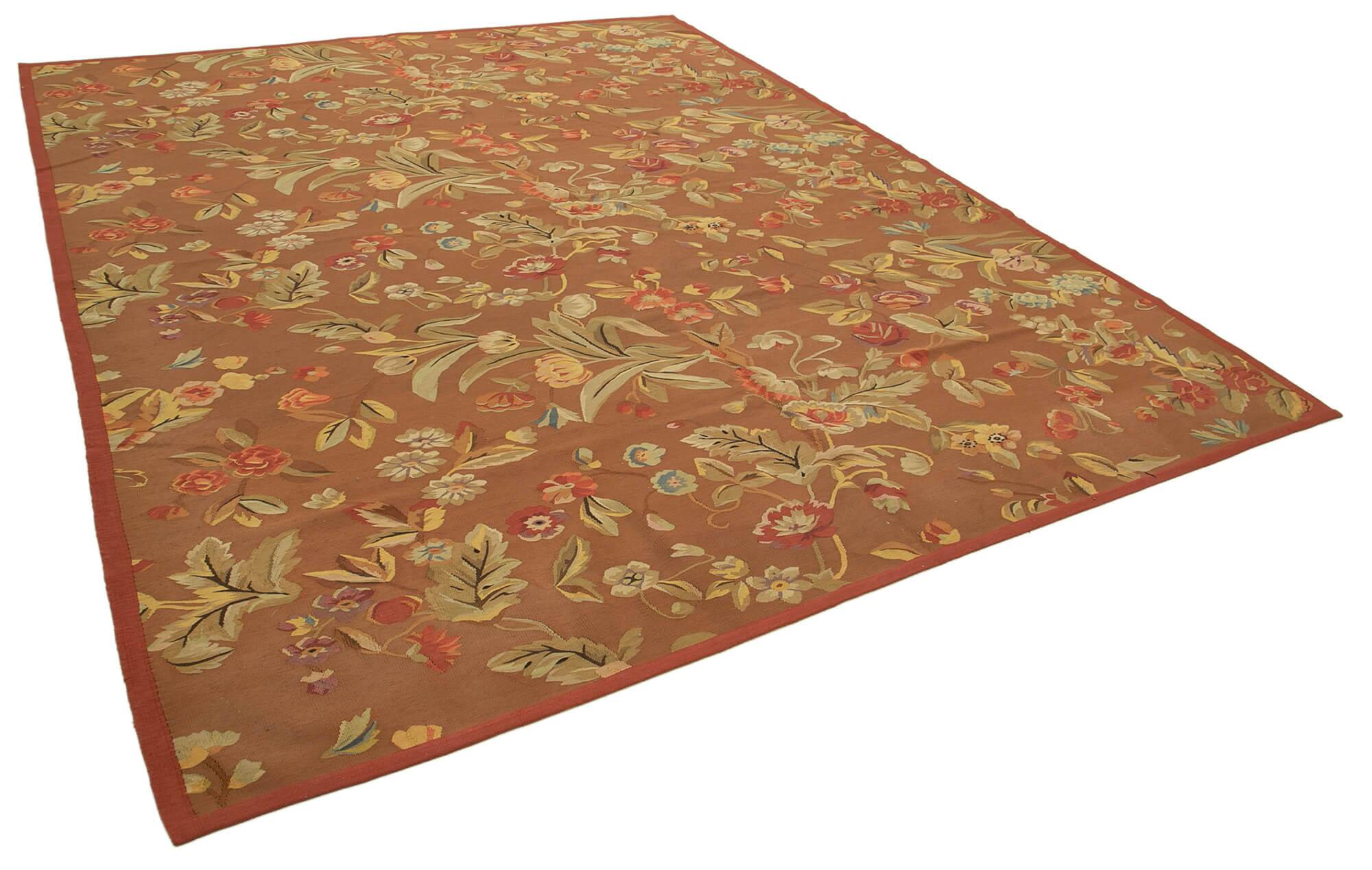 Handmade European Vintage Aubusson Kilim 276 cm x 359 cm