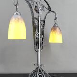 Important Double-Headed Lamp, Wrought Iron by Schneider, France, c. 1920